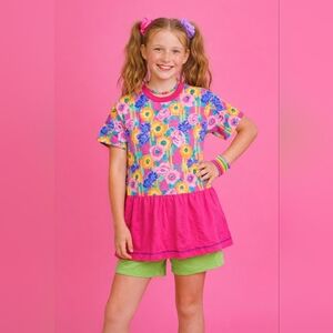 Vintage 90s Silver Unicorn Floral Multicolor Dress with Pink Skirt